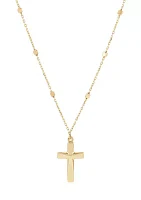 Cross with Beads Station Necklace in 10K Yellow Gold