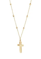 Cross with Beads Station Necklace in 10K Yellow Gold