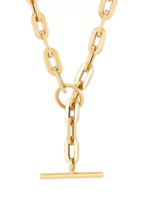 10K Yellow Gold Hollow Oval Link Toggle Closure Necklace