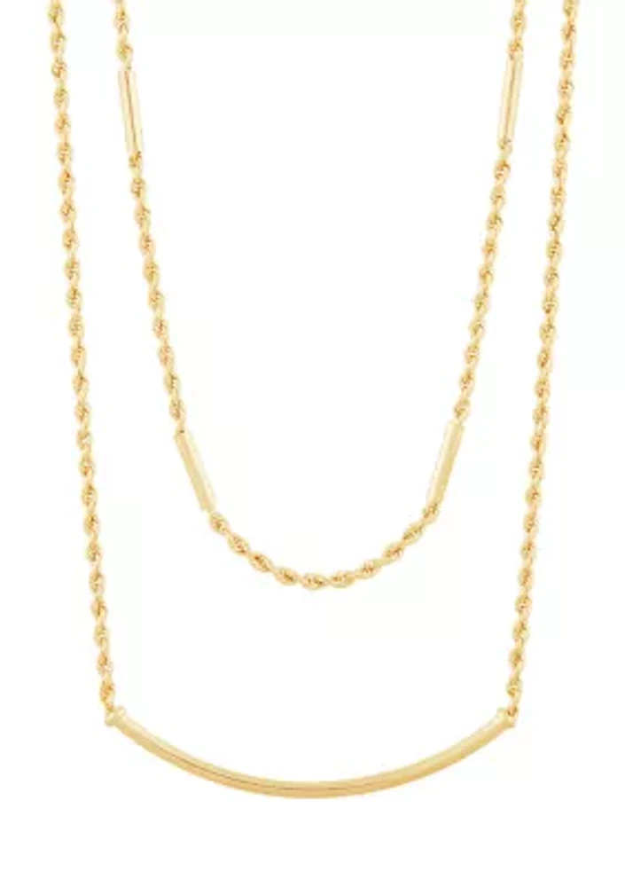 Layered Hollow Rope and Paperclip Necklace in 10K Yellow Gold