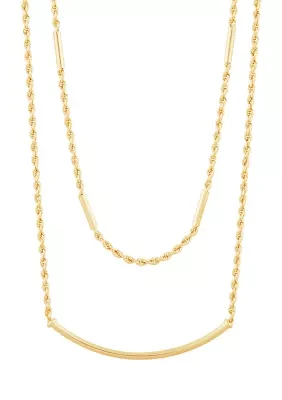 Layered Hollow Rope and Paperclip Necklace in 10K Yellow Gold