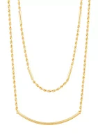 Layered Hollow Rope and Paperclip Necklace in 10K Yellow Gold