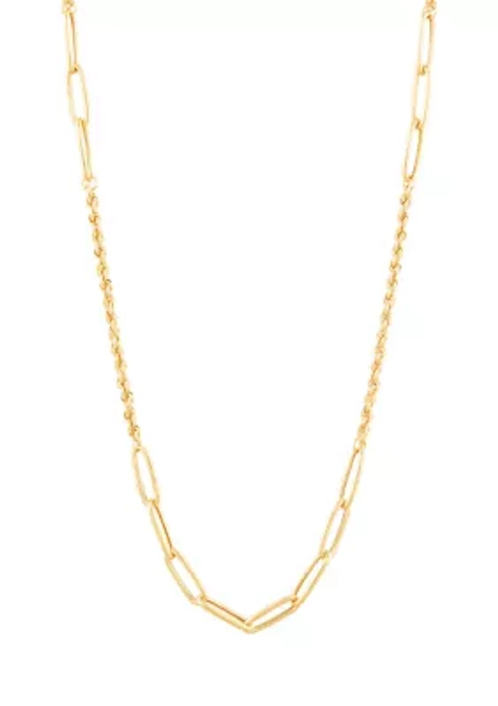 Alternate Hollow Rope and Paperclip Necklace in 10K Yellow Gold