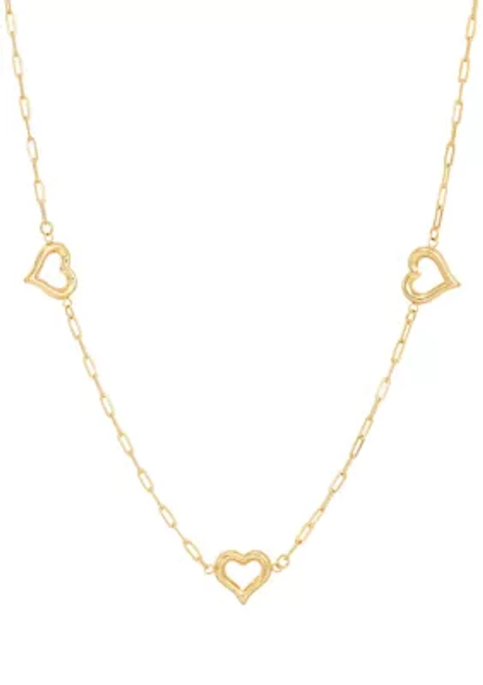 Open Heart Station Necklace in 10K Yellow Gold