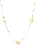 Open Heart Station Necklace in 10K Yellow Gold