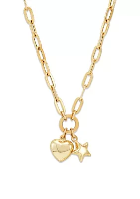 Dangle Heart and Star Necklace in 10K Yellow Gold