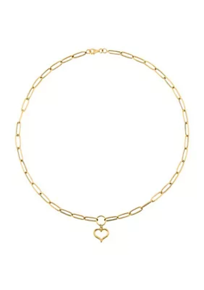 Open Heart on Paperclip Necklace in 10K Yellow Gold