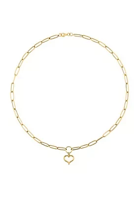 Open Heart on Paperclip Necklace in 10K Yellow Gold