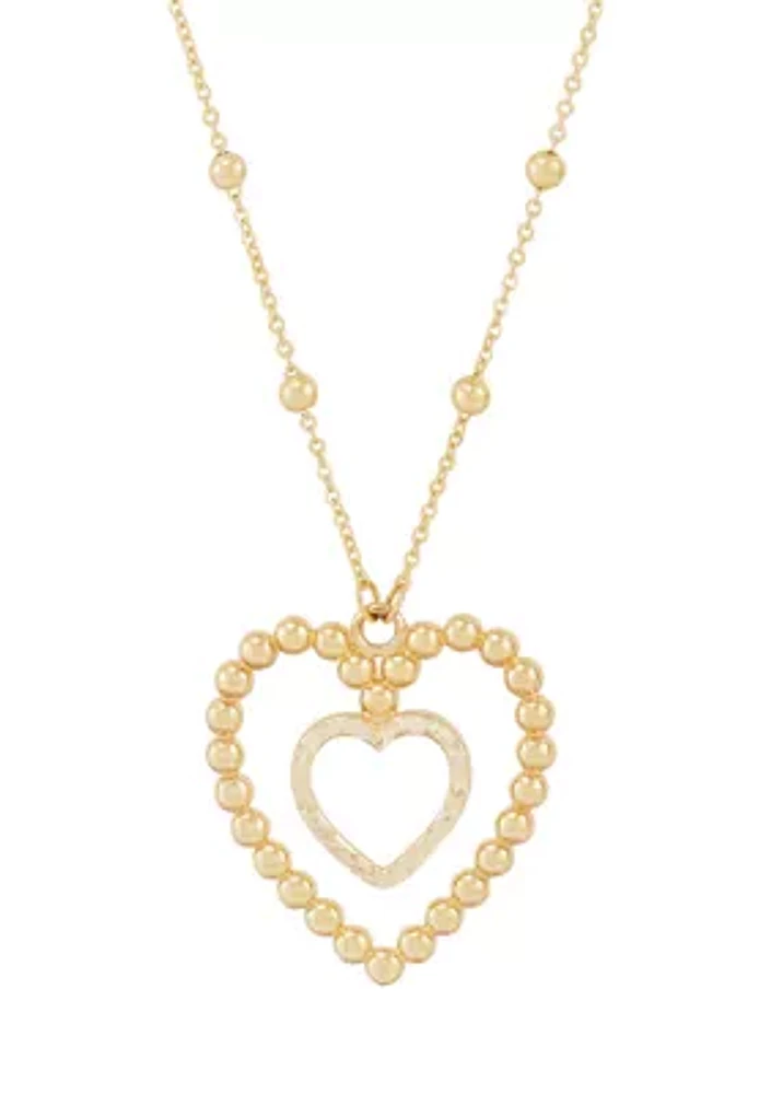 Beaded Heart Necklace in 10K Yellow Gold