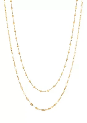 Double Layers with Beaded Necklace in 10K Yellow Gold