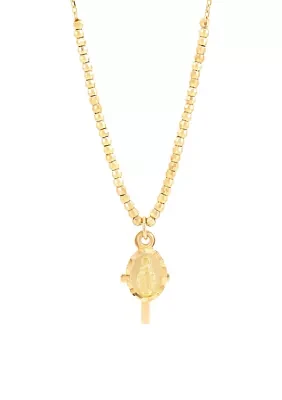 Virgin Mary and Cross and Beads Necklace in in 10K Yellow Gold