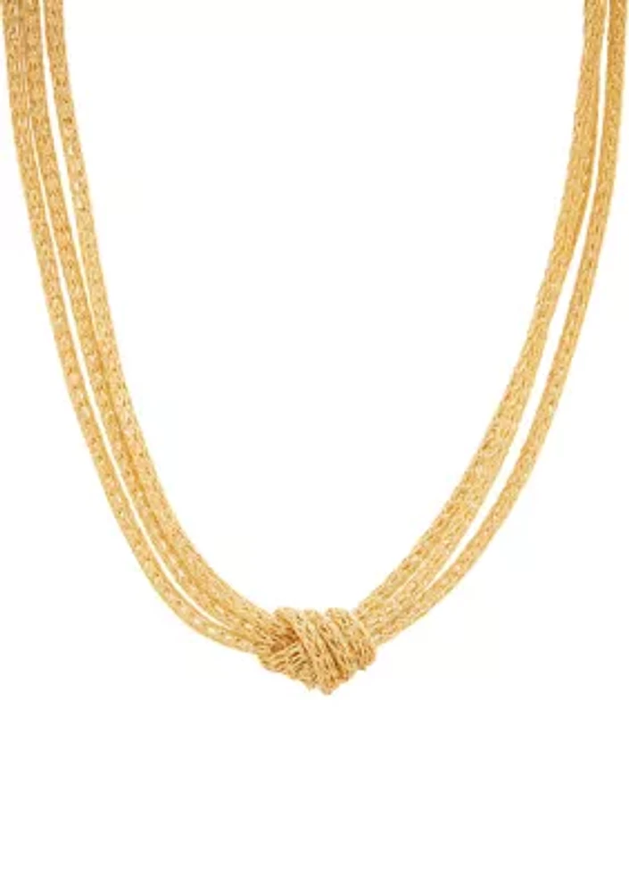 3 Layers Net Mesh with Knot on Center Necklace in 10K Yellow Gold