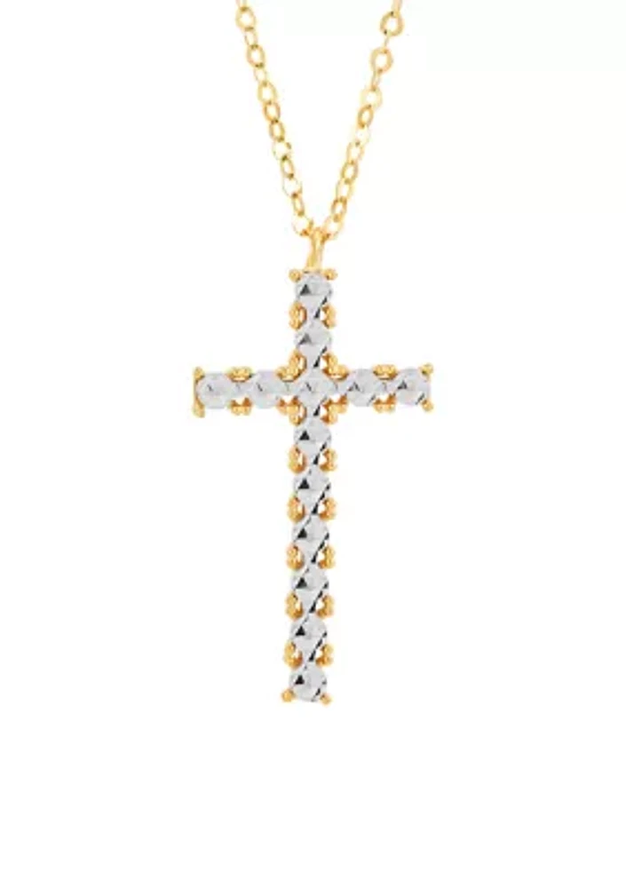 Cross Pendant Rolo Chain Necklace in 10K Yellow and White Gold