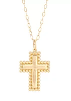 Beaded Cross Necklace in 10K Yellow Gold