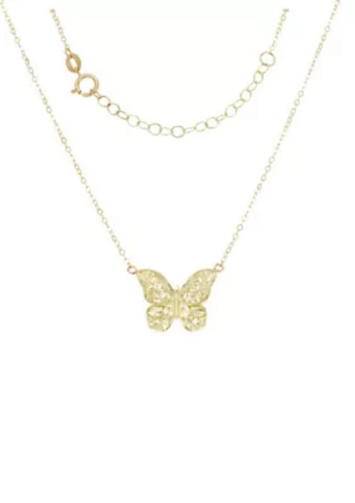 Butterfly Pendant Rolo Chain Necklace in 10K Yellow Gold