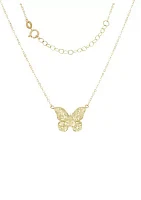 Butterfly Pendant Rolo Chain Necklace in 10K Yellow Gold