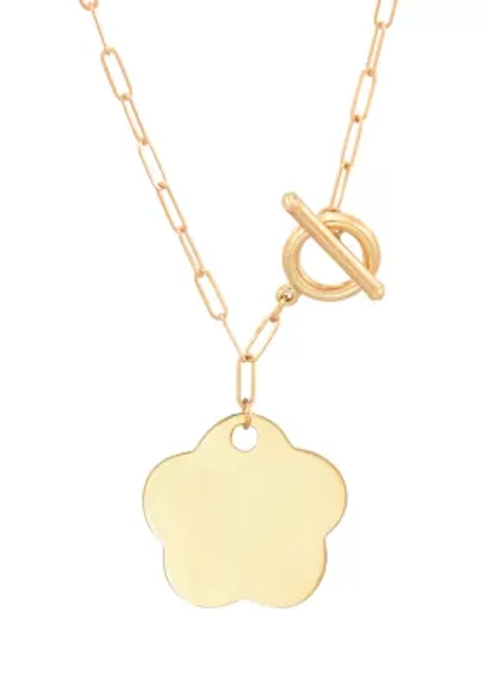 Flower on Paperclip Chain Necklace in 10K Yellow Gold