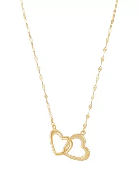 Two Heart Interlock Mirror Chain Necklace in 10K Yellow Gold