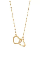 Two Heart Interlock Mirror Chain Necklace in 10K Yellow Gold