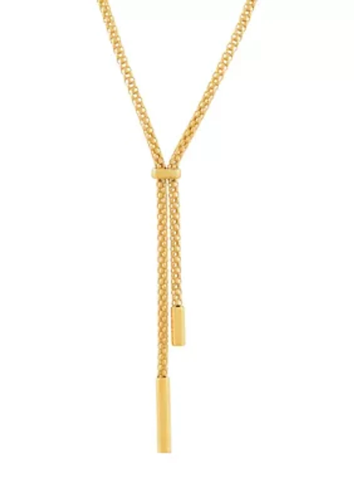 Hollow Popcorn Lariat with Tubes Drop Necklace in 10K Yellow Gold