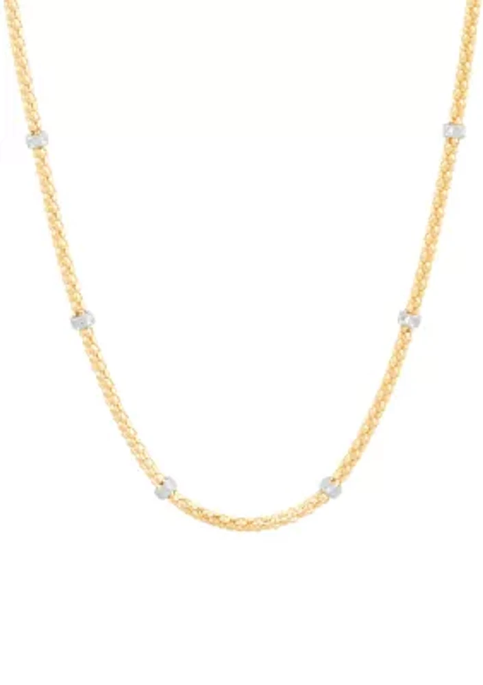 Beaded Station Hollow Popcorn Chain Necklace in 10K Two Tone Gold