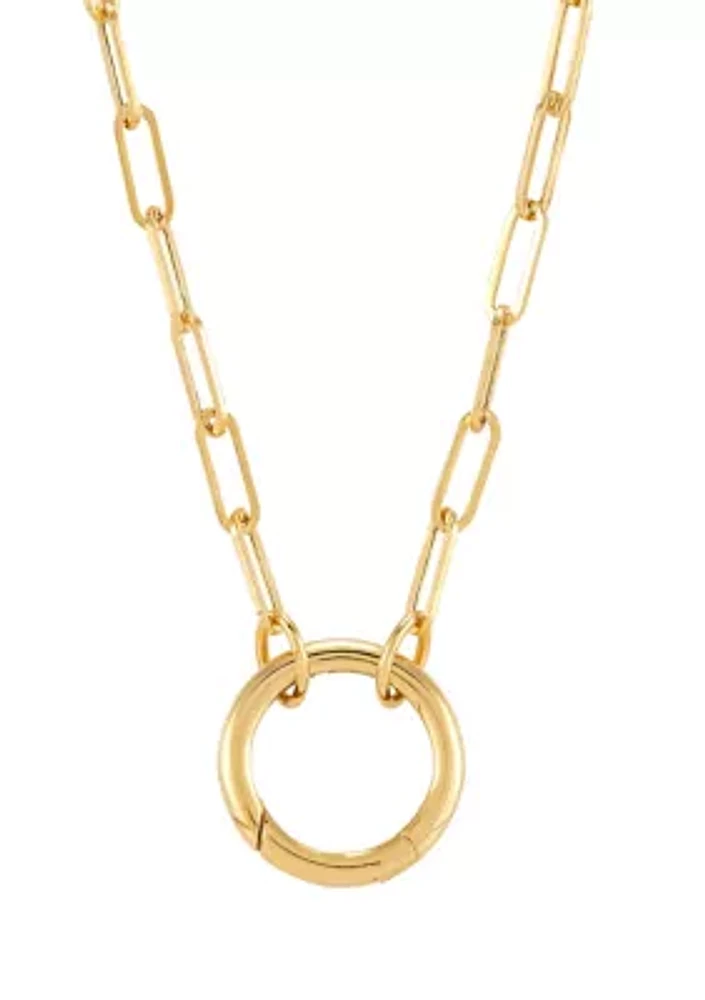 Circle Charm Hollow Paperclip Chain Necklace in 10K Yellow Gold