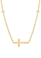 Beades Station on Rope Chain with Center Cross Necklace in 10K Yellow Gold