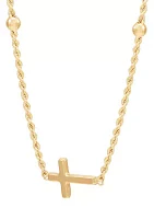 Beades Station on Rope Chain with Center Cross Necklace in 10K Yellow Gold