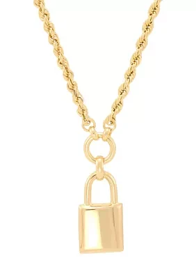 Hollow Rope Chain with Padlock Necklace in 10K Yellow Gold