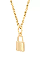 Hollow Rope Chain with Padlock Necklace in 10K Yellow Gold