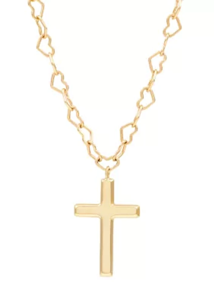 Cross on Open Heart Chain Necklace in 10K Yellow Gold