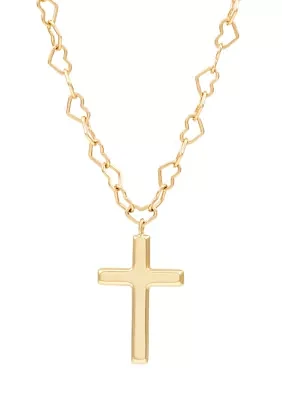 Cross on Open Heart Chain Necklace in 10K Yellow Gold