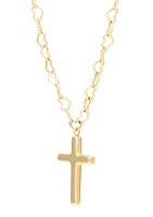 Cross on Open Heart Chain Necklace in 10K Yellow Gold