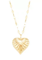 Ribbed Heart on Mirror Chain Necklace in 10K Yellow Gold