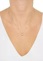 Ribbed Heart on Mirror Chain Necklace in 10K Yellow Gold