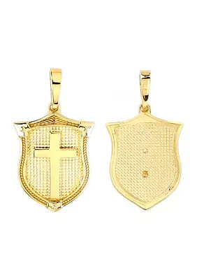 Men's Shield with Center Cross Pendant in 10K Yellow Gold