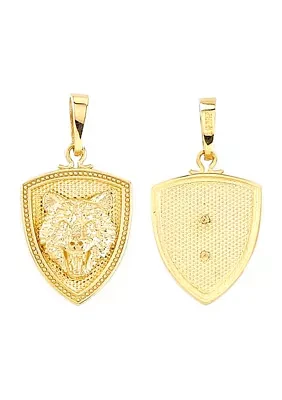 Men's Shield With Lion Head Pendant in 10K Yellow Gold