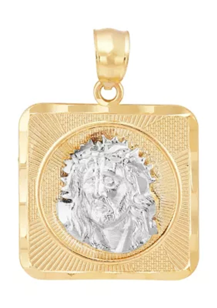 Christ Head Pendant in 10K Yellow and White Gold