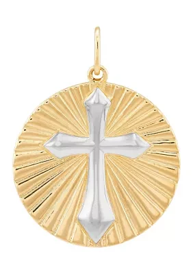 18 Millimeter Coin Cross Pendant in 10K Yellow Gold 