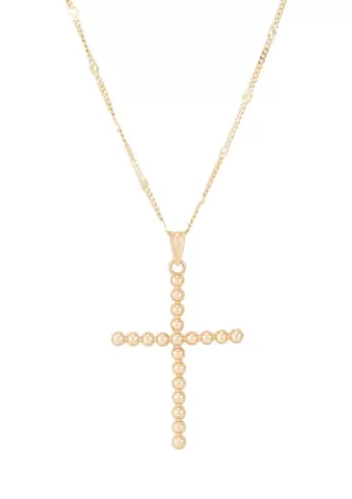 Bead Cross Pendant Necklace with 18" Rope Chain in 10K Yellow Gold