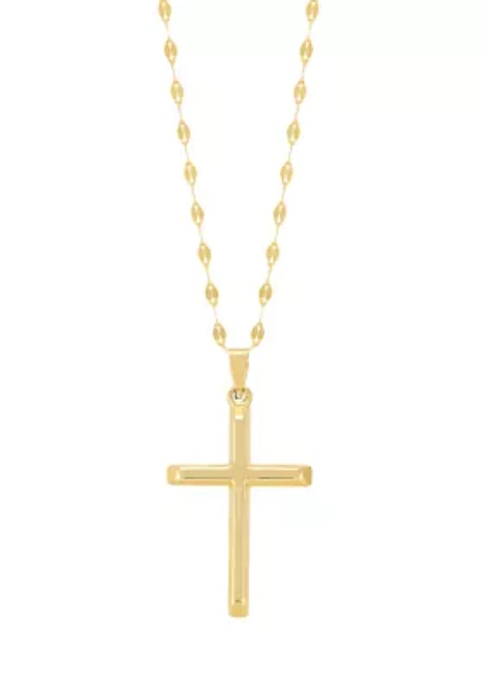 Beveled Edge Cross Pendant with 18" Solid Mirror Twist Chain in 10K Yellow Gold