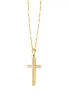 Beveled Edge Cross Pendant with 18" Solid Mirror Twist Chain in 10K Yellow Gold