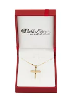 Beveled Edge Cross Pendant with 18" Solid Mirror Twist Chain in 10K Yellow Gold