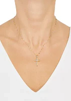 Beveled Edge Cross Pendant with 18" Solid Mirror Twist Chain in 10K Yellow Gold