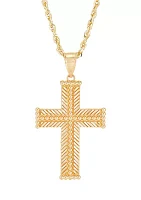 Beaded Cross Pendant with 20" Rope Chain Necklace in 10K Yellow Gold