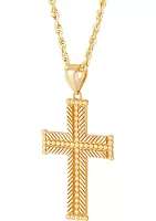 Beaded Cross Pendant with 20" Rope Chain Necklace in 10K Yellow Gold