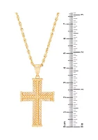 Beaded Cross Pendant with 20" Rope Chain Necklace in 10K Yellow Gold