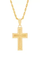 Texture Cross Pendant Necklace with 20" Rope Chain in 10K Yellow Gold