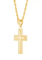 Texture Cross Pendant Necklace with 20" Rope Chain in 10K Yellow Gold