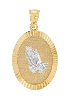 Oval Praying Hand Medal Pendant in 10K Two Tone Gold